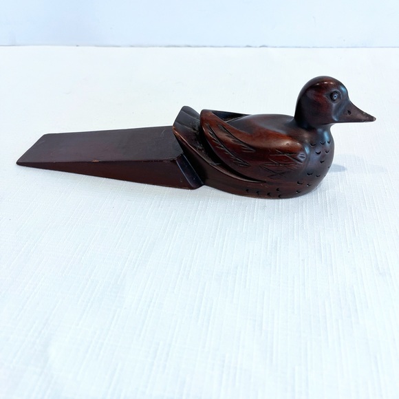 Vintage Froelich Wooden Duck Door Stop Jam Stay Wedge Hand Crafted Mahogany - Picture 3 of 8